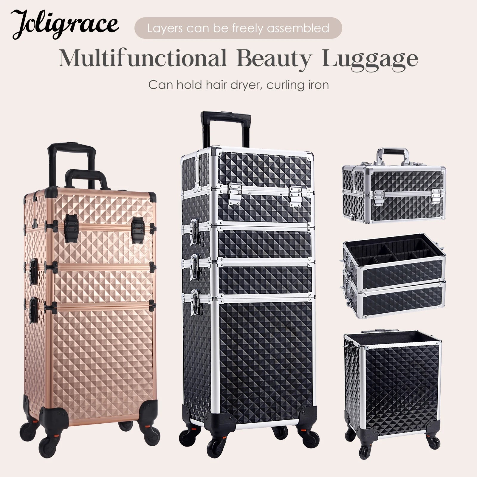 Detachable 4 in 1 Makeup Trolley Case on Wheels Clean Vanilla Store