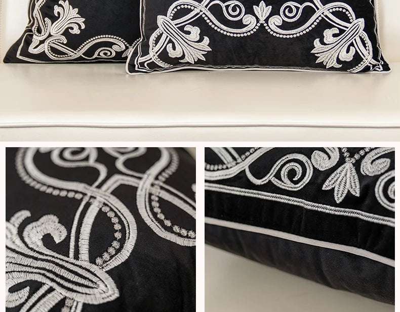 Luxury Embroidered Velvet Cushion Cover Navy Blue Brown Gray Clean Vanilla Store