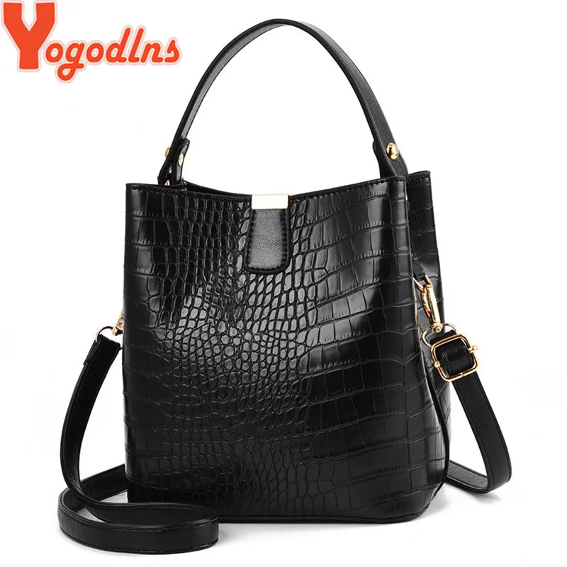 Yogodlns Retro Alligator Bucket Bags for Women Clean Vanilla Store