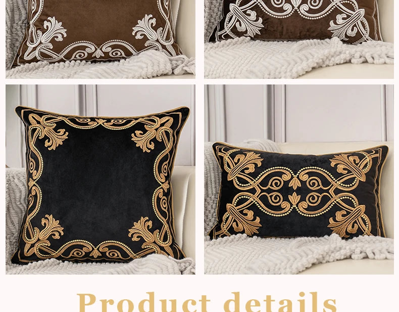 Luxury Embroidered Velvet Cushion Cover Navy Blue Brown Gray Clean Vanilla Store