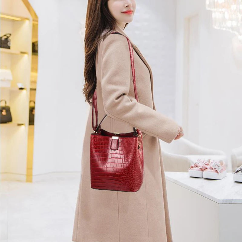 Yogodlns Retro Alligator Bucket Bags for Women Clean Vanilla Store