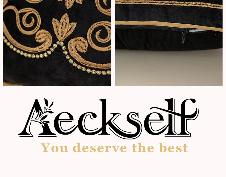 Luxury Embroidered Velvet Cushion Cover Navy Blue Brown Gray Clean Vanilla Store