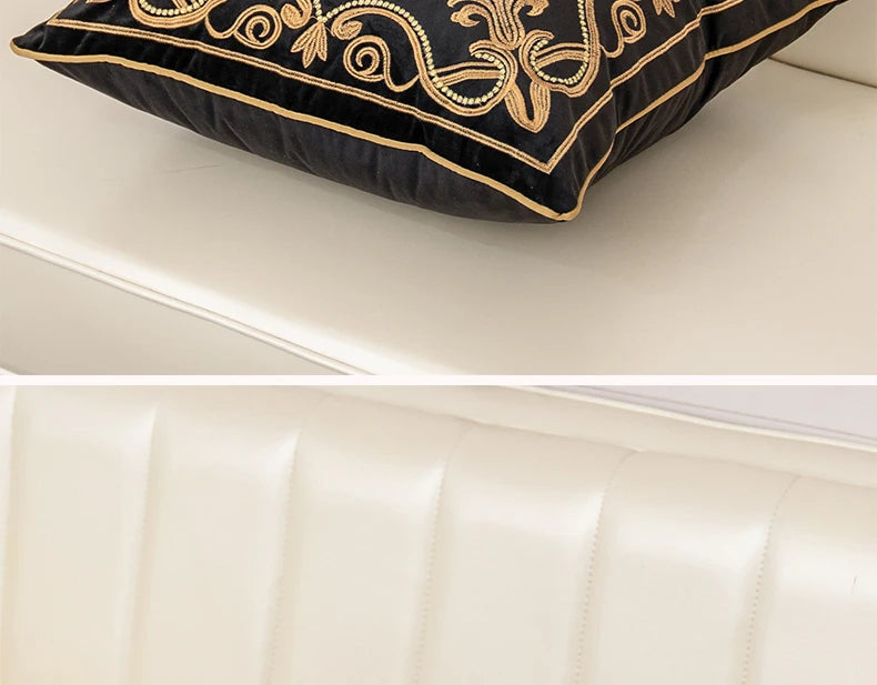 Luxury Embroidered Velvet Cushion Cover Navy Blue Brown Gray Clean Vanilla Store