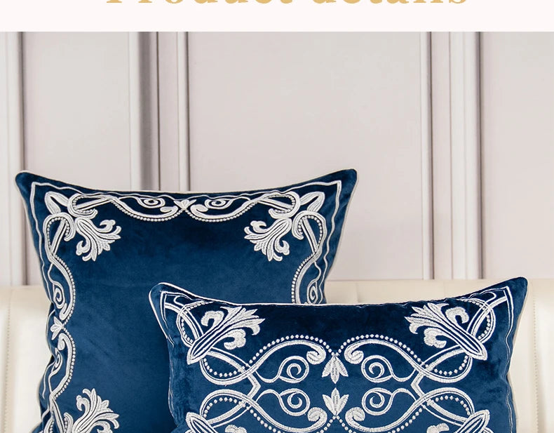 Luxury Embroidered Velvet Cushion Cover Navy Blue Brown Gray Clean Vanilla Store