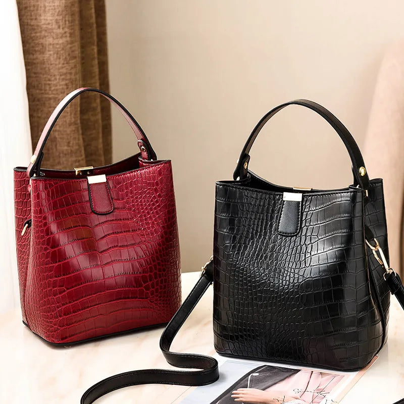 Yogodlns Retro Alligator Bucket Bags for Women Clean Vanilla Store