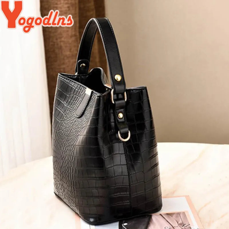 Yogodlns Retro Alligator Bucket Bags for Women Clean Vanilla Store