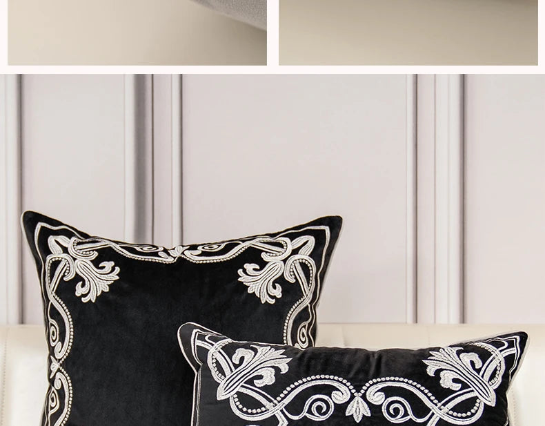 Luxury Embroidered Velvet Cushion Cover Navy Blue Brown Gray Clean Vanilla Store