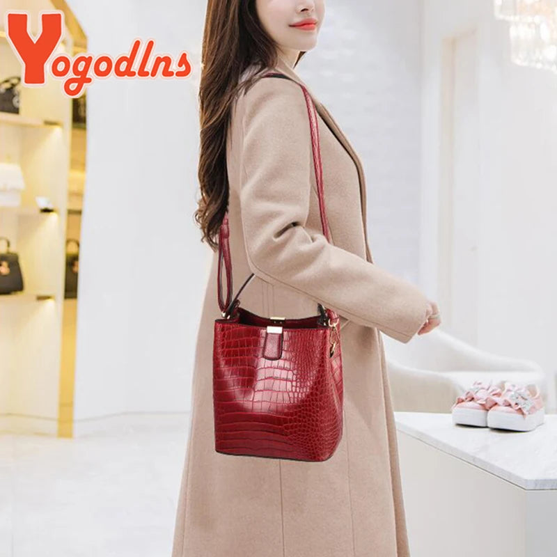 Yogodlns Retro Alligator Bucket Bags for Women Clean Vanilla Store
