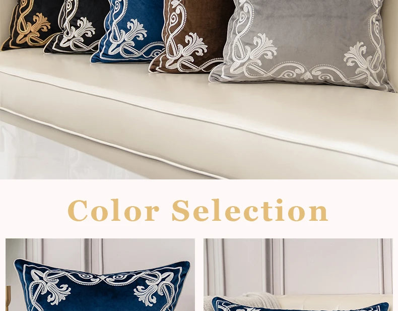 Luxury Embroidered Velvet Cushion Cover Navy Blue Brown Gray Clean Vanilla Store