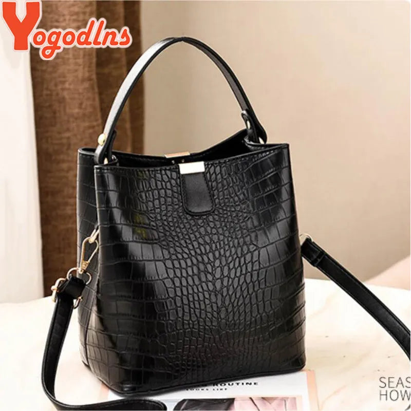 Yogodlns Retro Alligator Bucket Bags for Women Clean Vanilla Store
