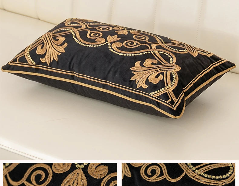 Luxury Embroidered Velvet Cushion Cover Navy Blue Brown Gray Clean Vanilla Store