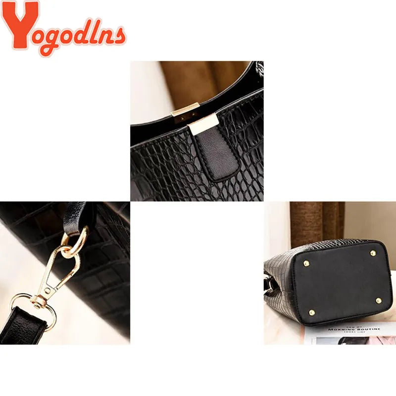 Yogodlns Retro Alligator Bucket Bags for Women Clean Vanilla Store