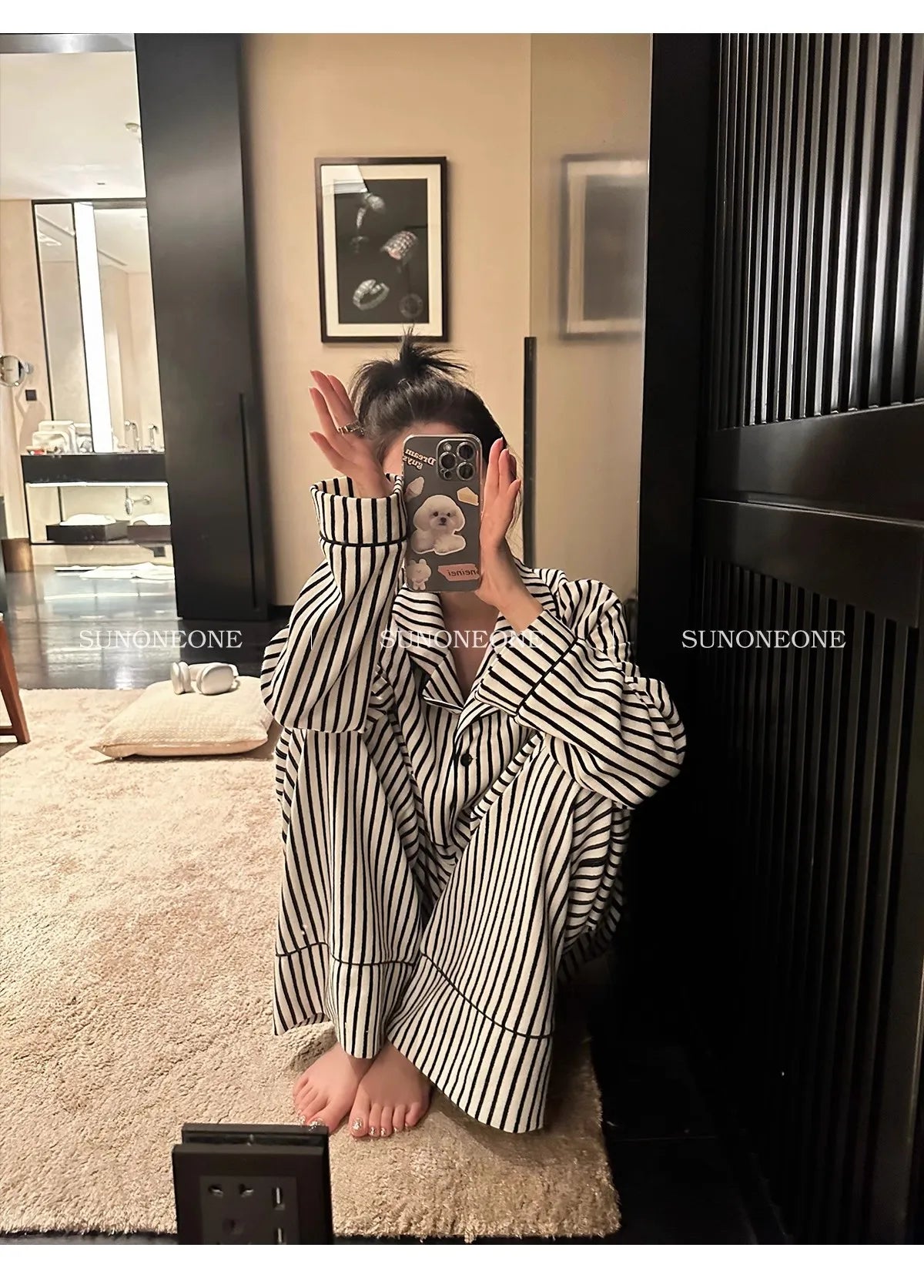 Luxury Striped Cotton Pajamas Women's Wide Leg Set Clean Vanilla Store