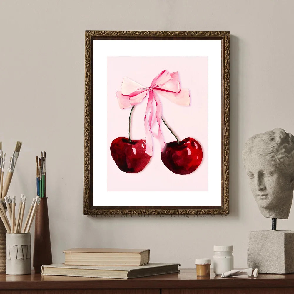 Trendy Watercolor Pink Bows Poster Art Decor Clean Vanilla Store