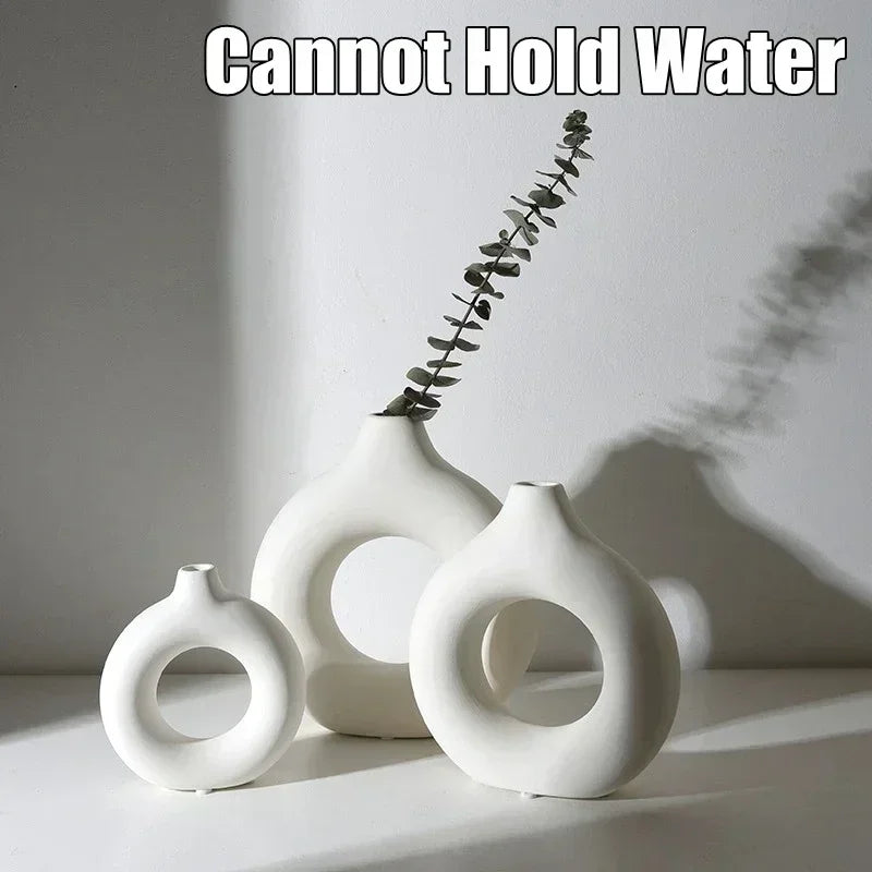 Imitation Ceramic Pure White Vase Donut Design Clean Vanilla Store
