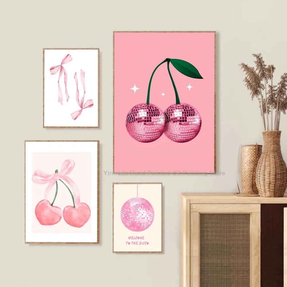 Trendy Watercolor Pink Bows Poster Art Decor Clean Vanilla Store