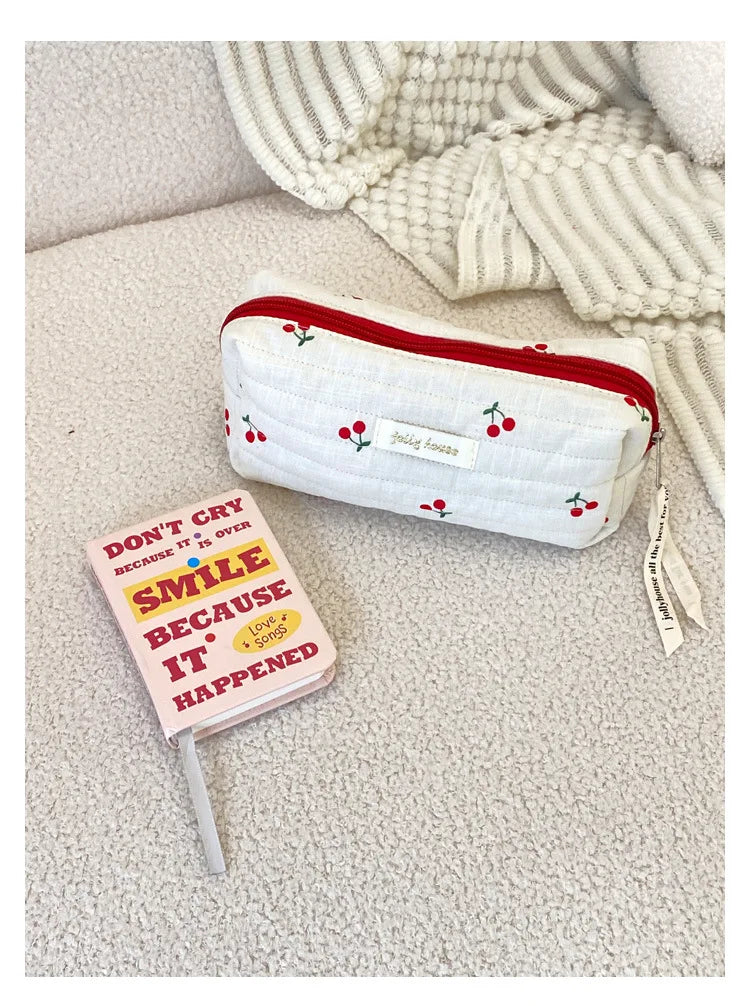Quilted Cotton Retro Cherry Travel Cosmetic Bag Clean Vanilla Store