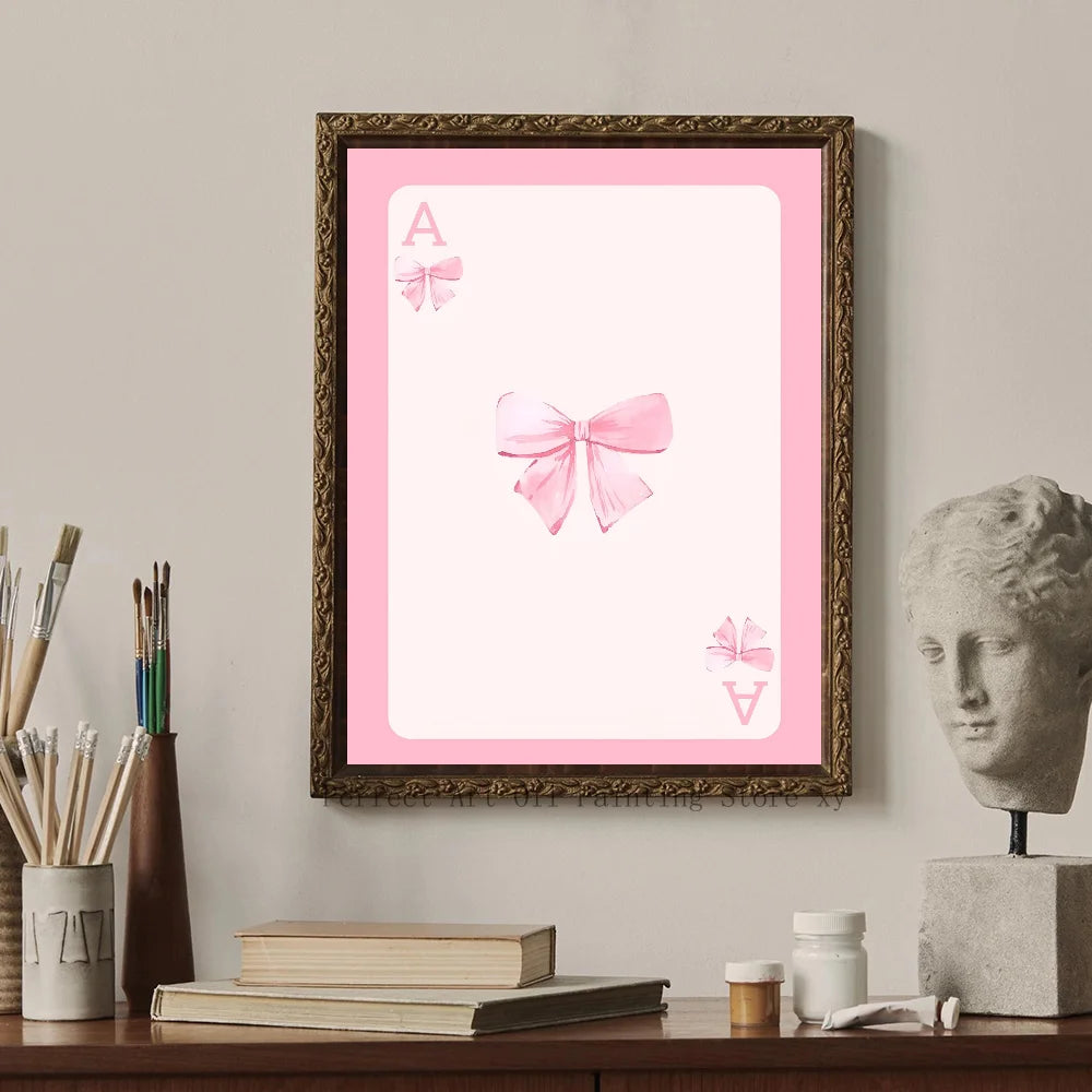 Trendy Watercolor Pink Bows Poster Art Decor Clean Vanilla Store