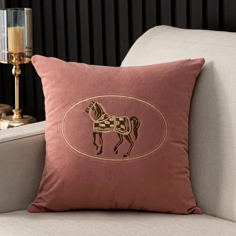 American Hand-Embroidered Cushion Cover Horse Pattern 45cm Clean Vanilla Store