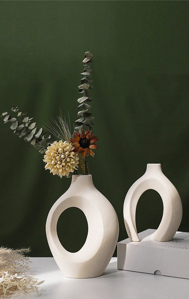 Hollow Nordic Modern Ceramic Vase Set of 2 Clean Vanilla Store