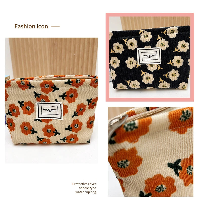 New Small Women's Cosmetic Bag with Floral Design Clean Vanilla Store