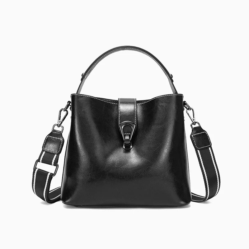 Real Oil Wax Leather Women's Bucket Bag - Large Capacity Clean Vanilla Store