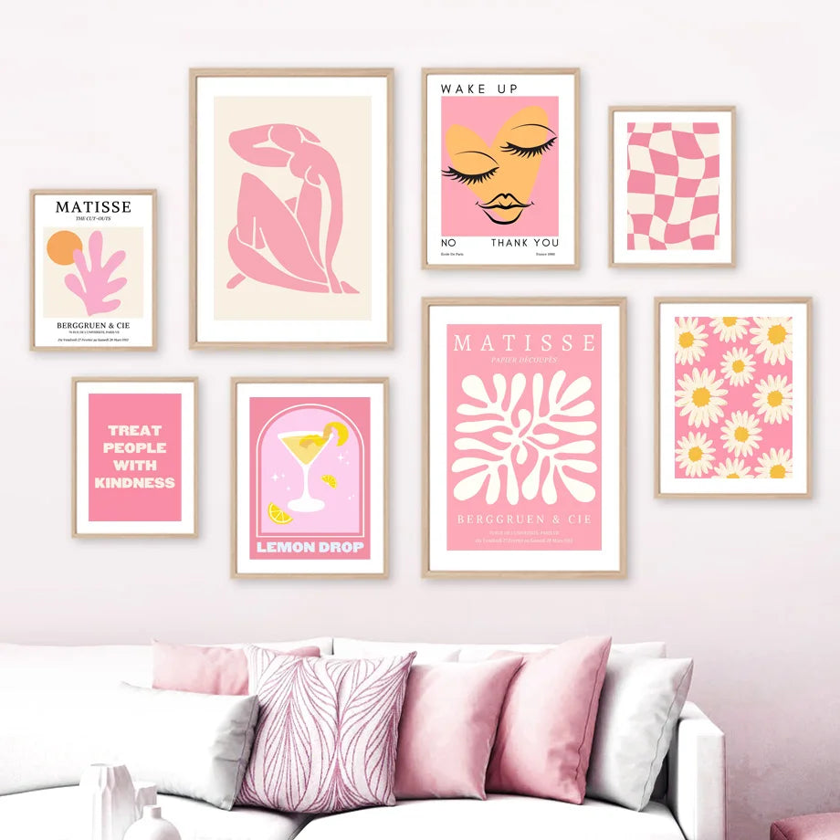 Matisse Woman Leaf Flower Drink Pink Canvas Art Clean Vanilla Store