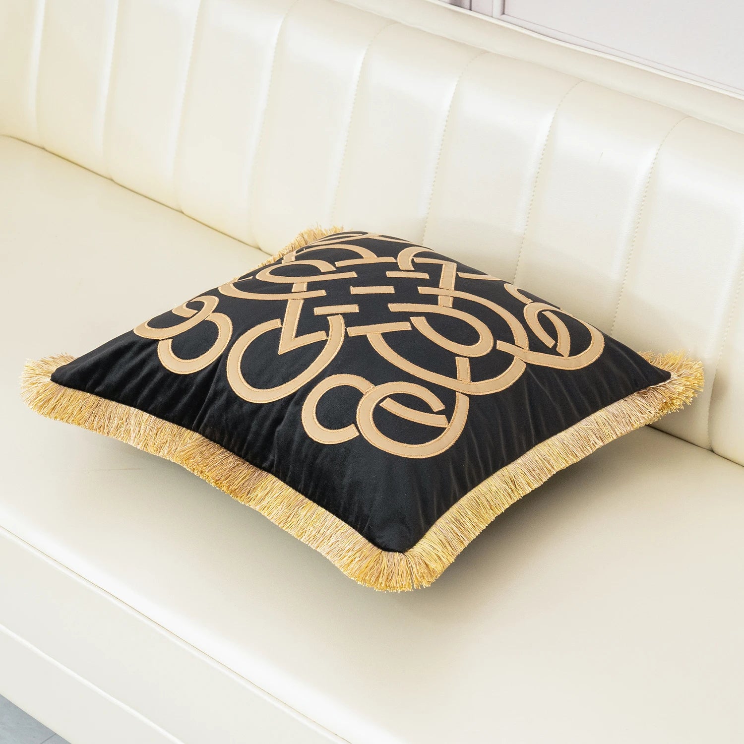 Luxury Gold Velvet Cushion Cover with Tassel Clean Vanilla Store