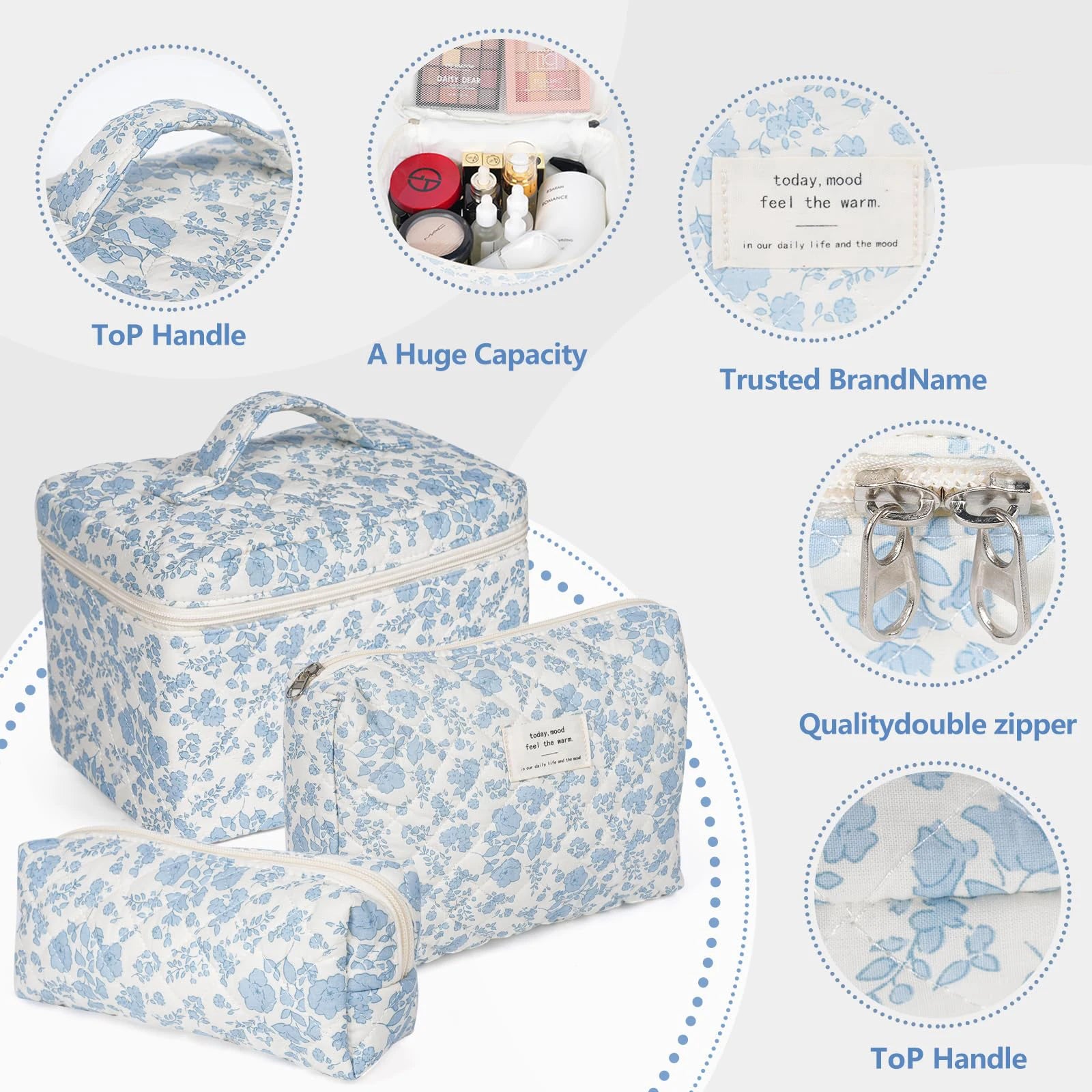 Cute Quilted Cotton Makeup Bag for Women Clean Vanilla Store