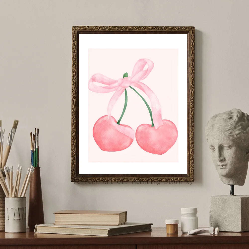 Trendy Watercolor Pink Bows Poster Art Decor Clean Vanilla Store