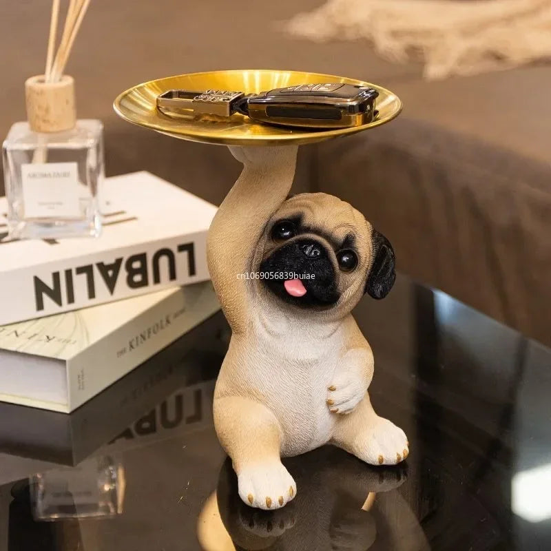 Creative Pug Statue Tray for Keys and Candy Clean Vanilla Store