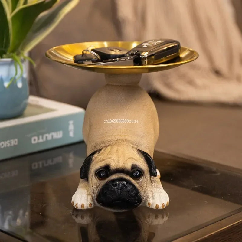 Creative Pug Statue Tray for Keys and Candy Clean Vanilla Store