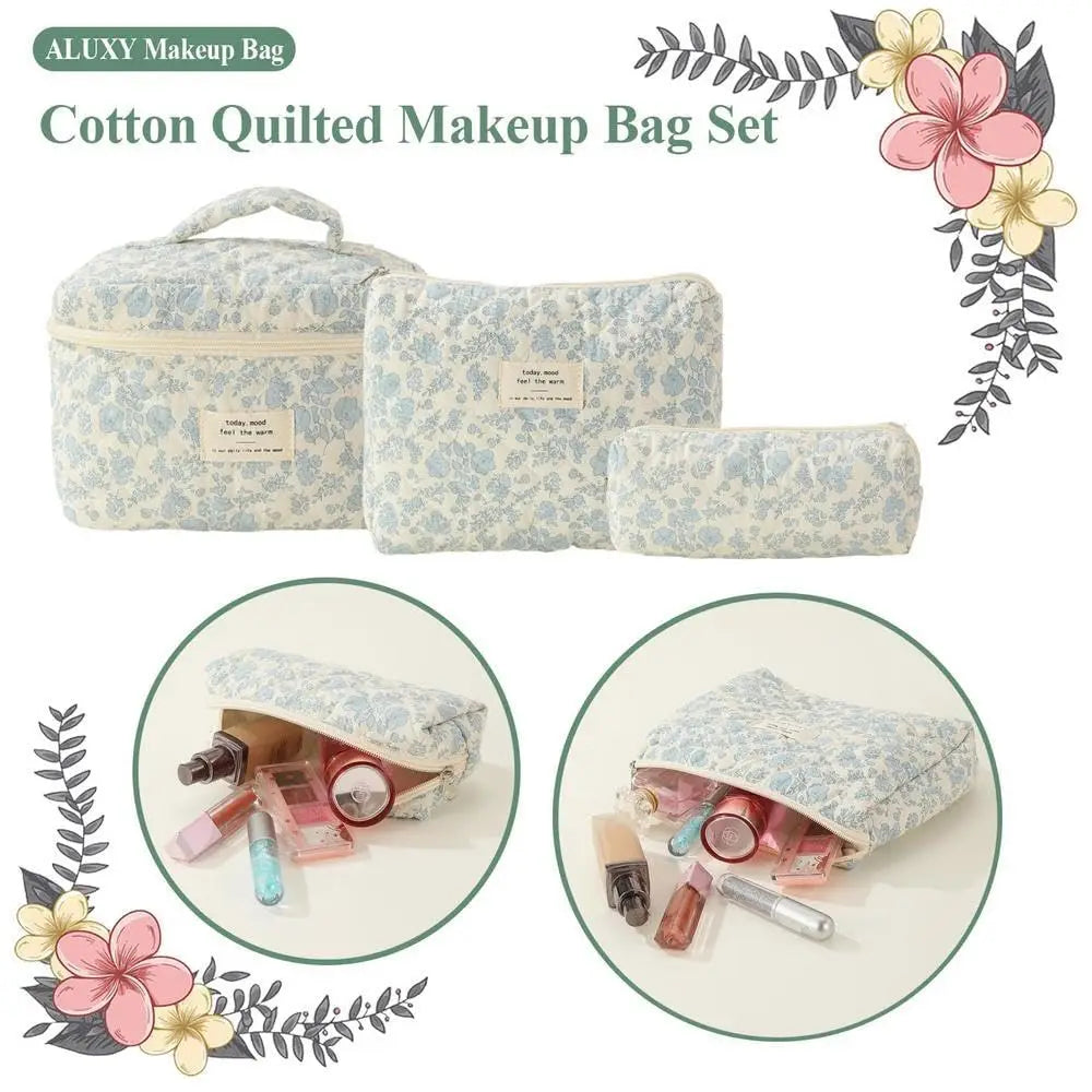 Cute Quilted Cotton Makeup Bag for Women Clean Vanilla Store