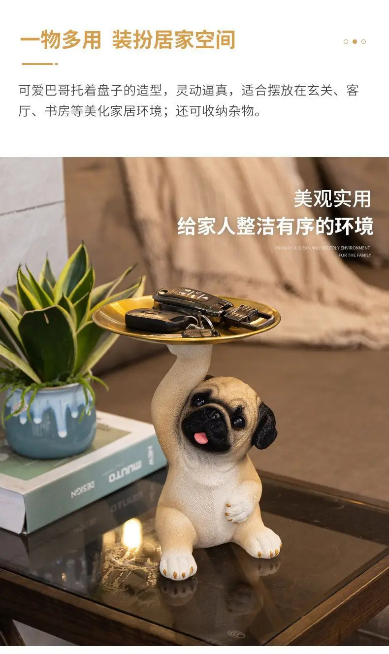 Creative Pug Statue Tray for Keys and Candy Clean Vanilla Store