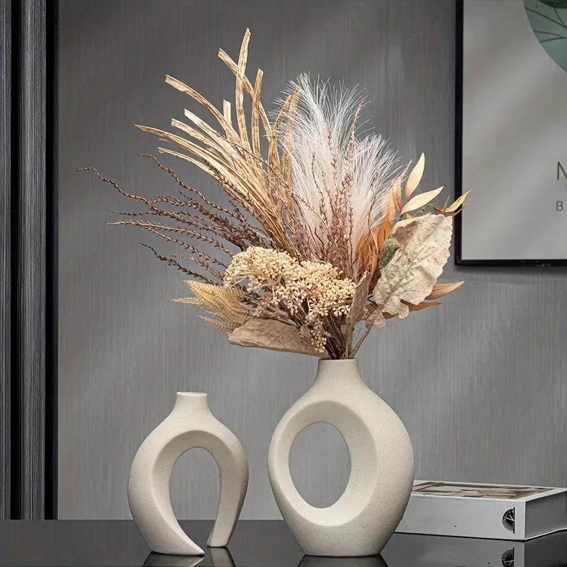 Hollow Nordic Modern Ceramic Vase Set of 2 Clean Vanilla Store