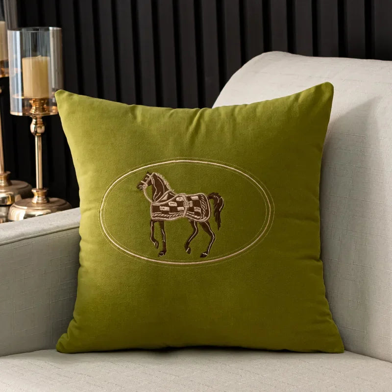 American Hand-Embroidered Cushion Cover Horse Pattern 45cm Clean Vanilla Store