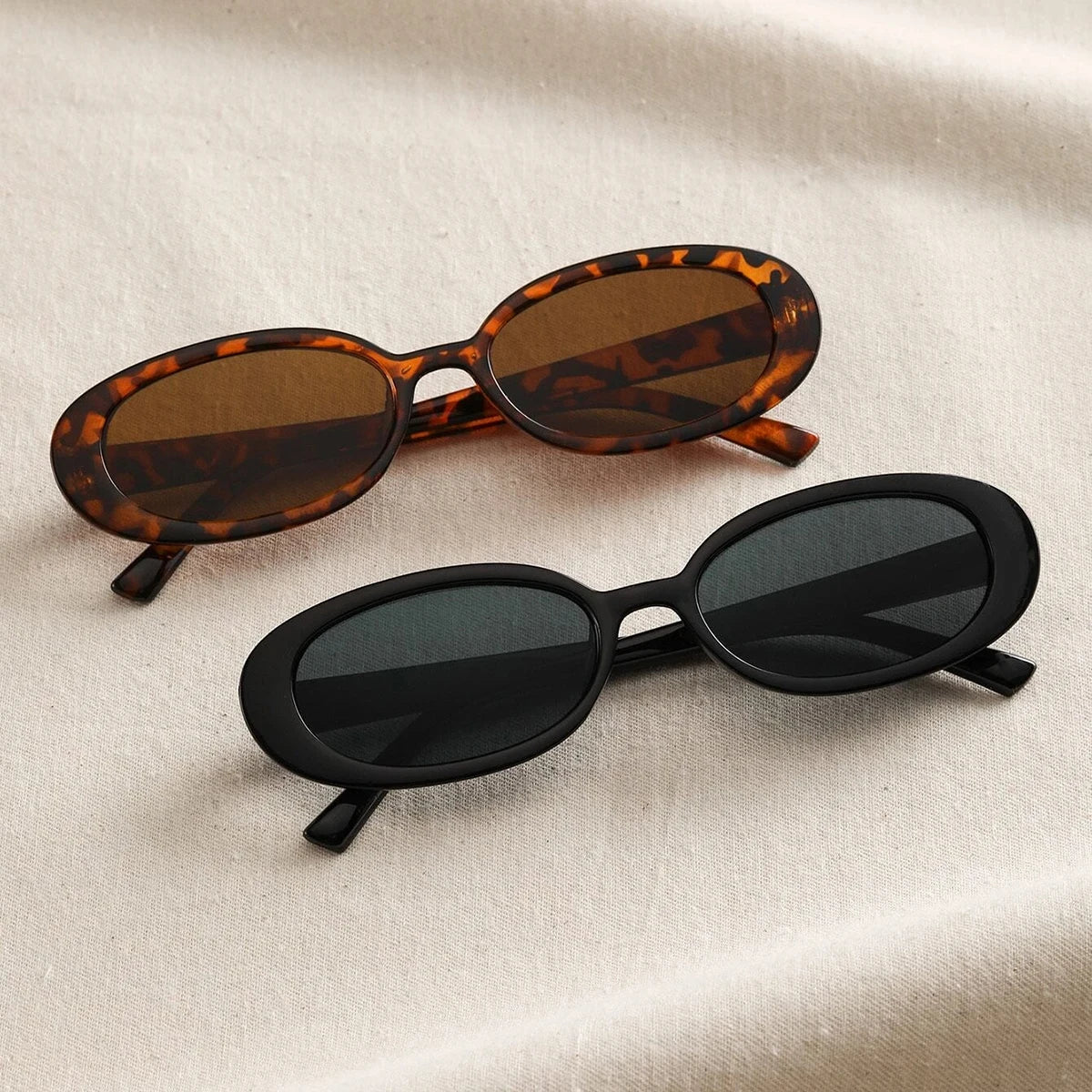 Stylish UV400 Vintage Oval Sunglasses for Women 2PCS Clean Vanilla Store