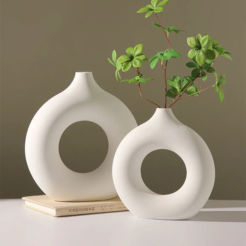 Imitation Ceramic Pure White Vase Donut Design Clean Vanilla Store