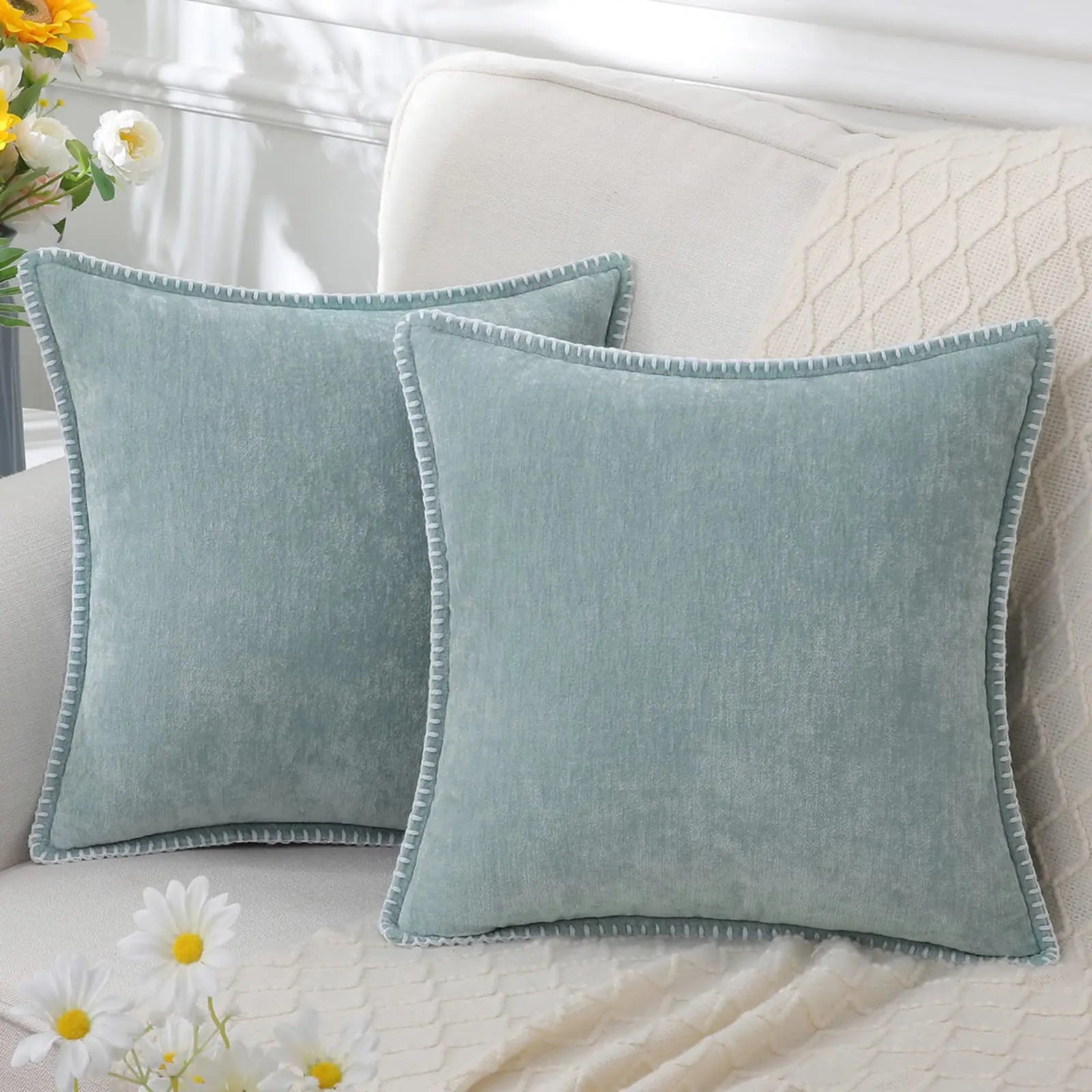 Olanly Chenille Cushion Cover 40x40cm Soft Luxury Clean Vanilla Store