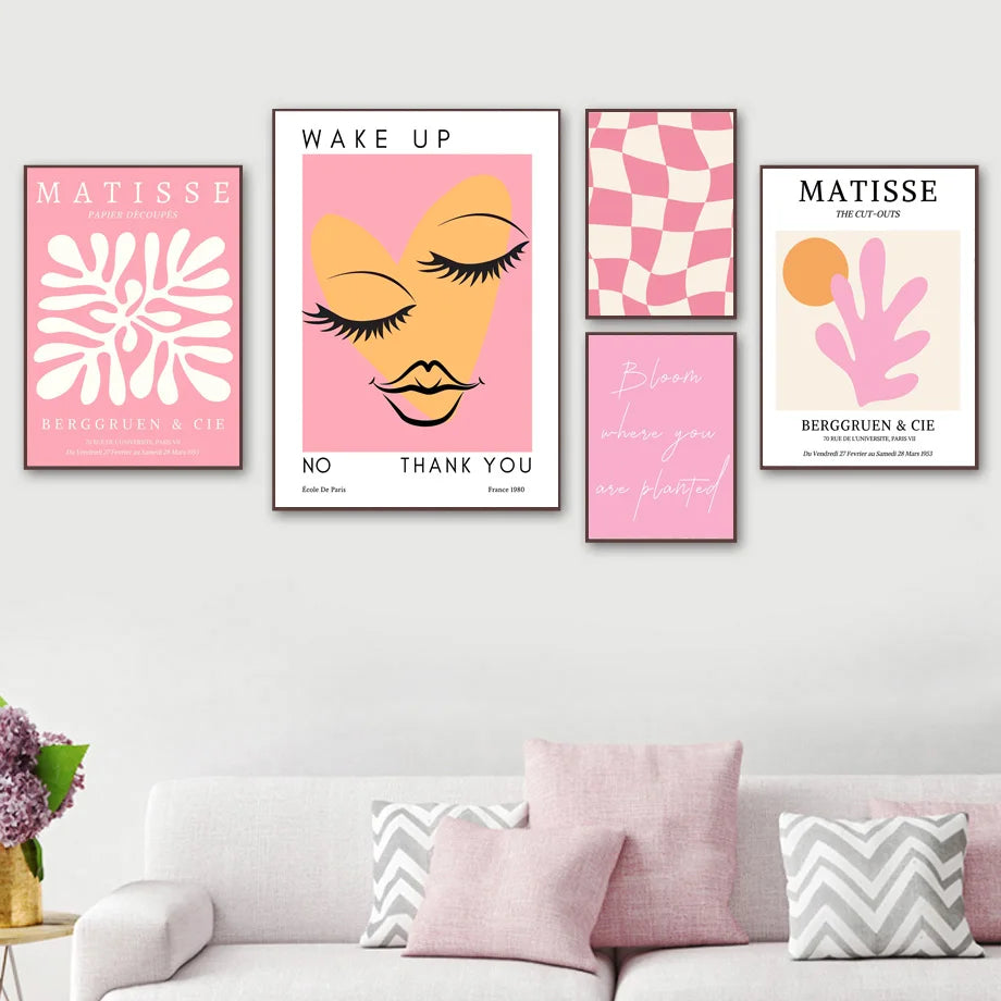 Matisse Woman Leaf Flower Drink Pink Canvas Art Clean Vanilla Store