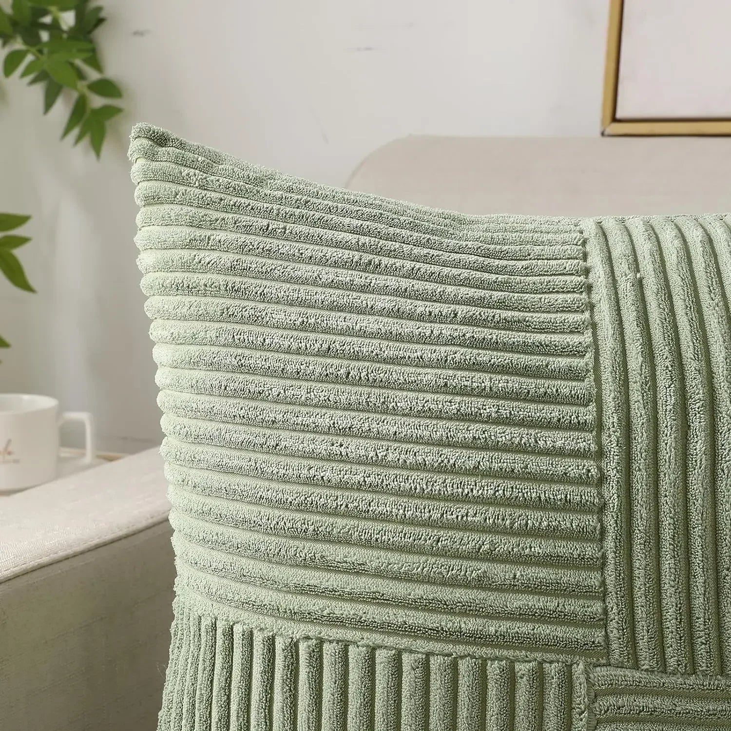 Green Luxury Corduroy Striped Cushion Covers 45x45CM Clean Vanilla Store