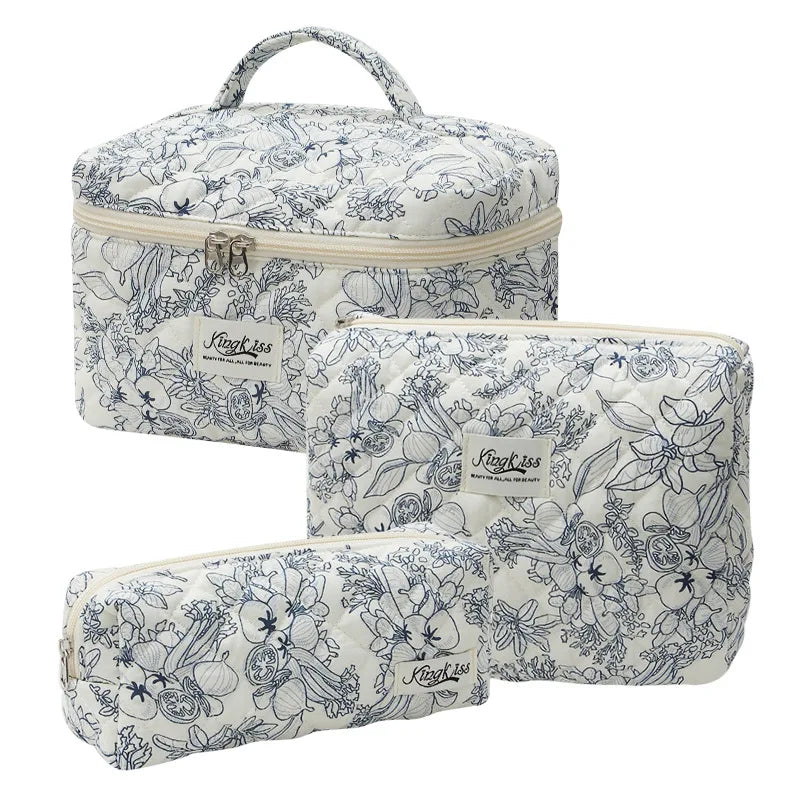 Cute Quilted Cotton Makeup Bag for Women Clean Vanilla Store