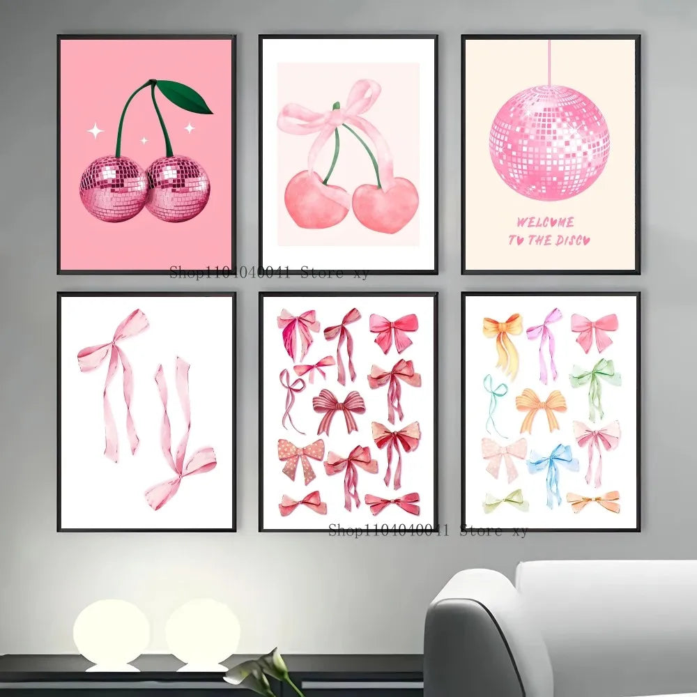 Trendy Watercolor Pink Bows Poster Art Decor Clean Vanilla Store