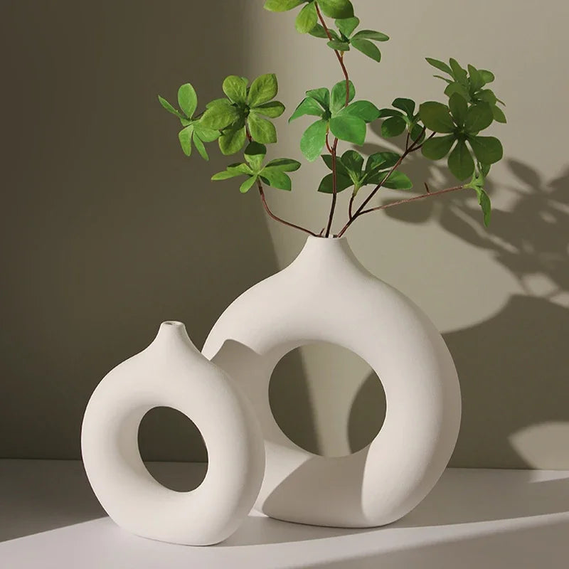 Imitation Ceramic Pure White Vase Donut Design Clean Vanilla Store