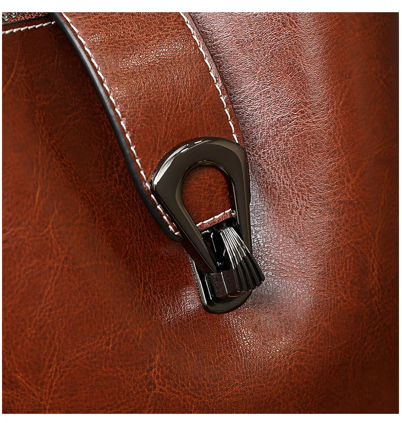 Real Oil Wax Leather Women's Bucket Bag - Large Capacity Clean Vanilla Store