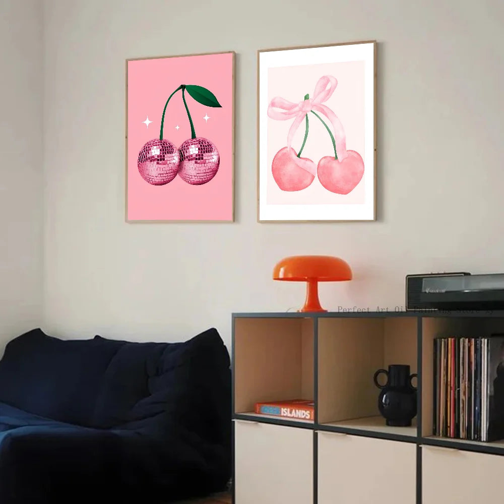 Trendy Watercolor Pink Bows Poster Art Decor Clean Vanilla Store