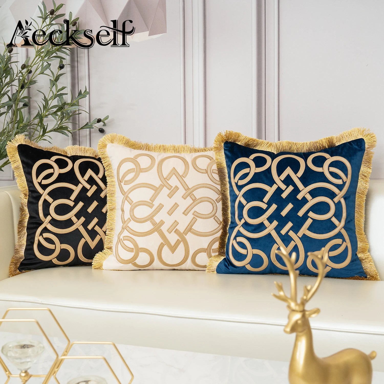 Luxury Gold Velvet Cushion Cover with Tassel Clean Vanilla Store