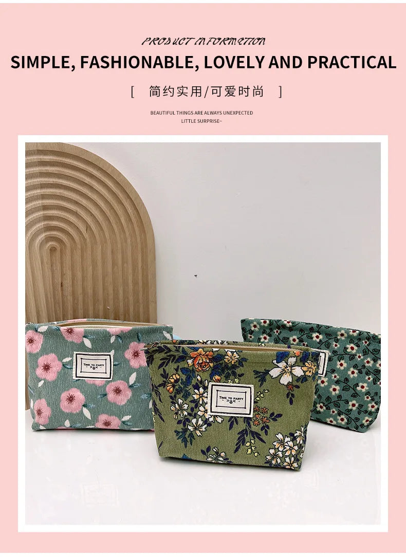New Small Women's Cosmetic Bag with Floral Design Clean Vanilla Store