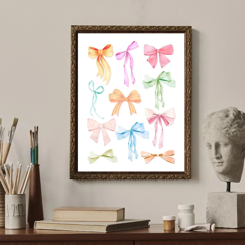 Trendy Watercolor Pink Bows Poster Art Decor Clean Vanilla Store