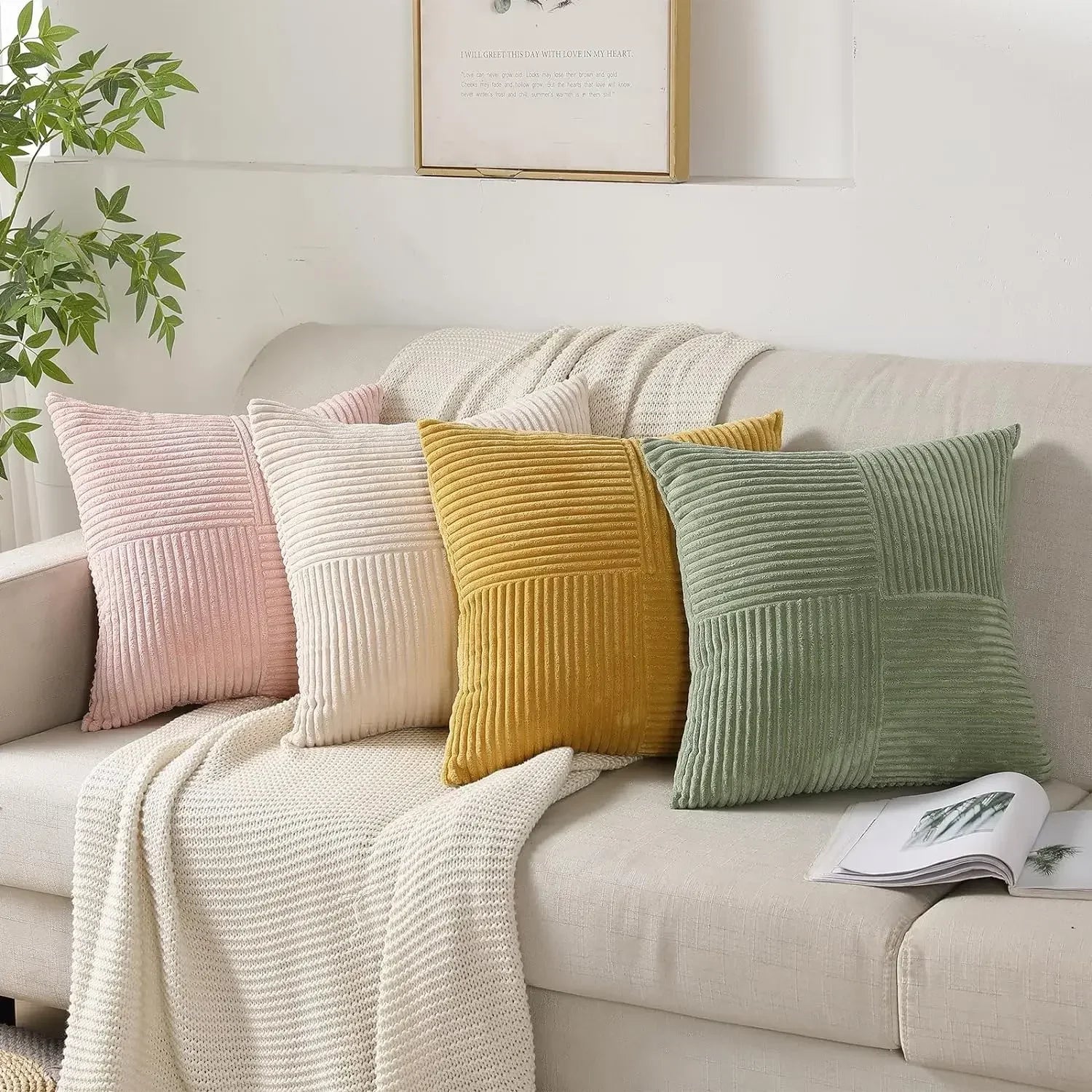 Green Luxury Corduroy Striped Cushion Covers 45x45CM Clean Vanilla Store